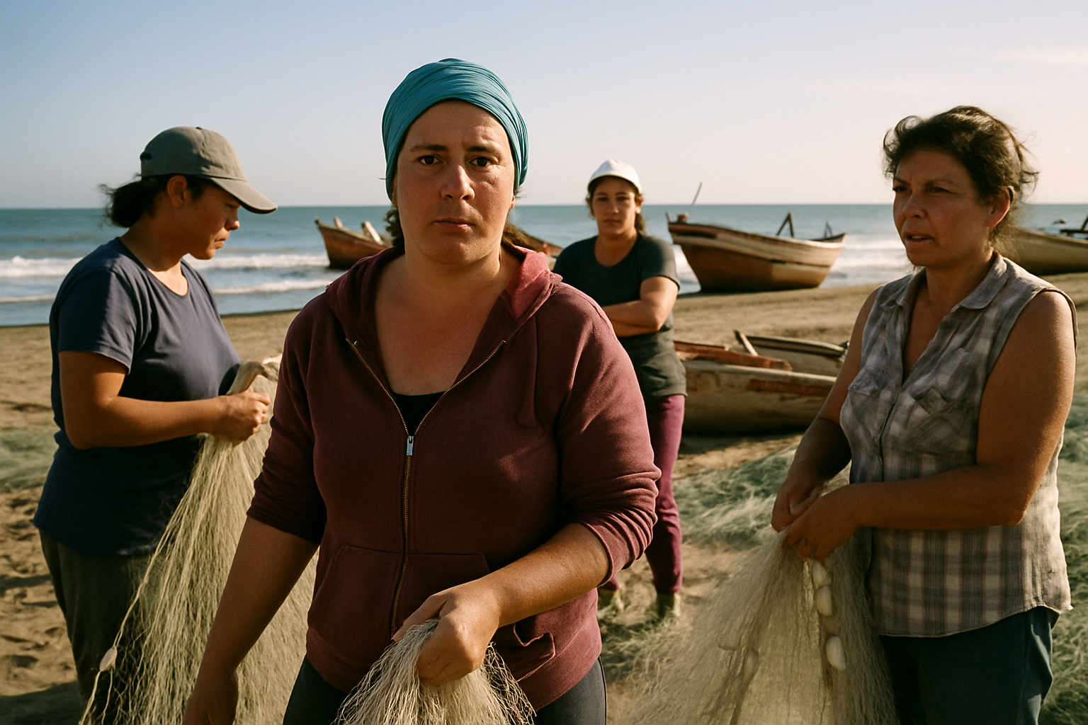Mujeres pescadoras en una playa argentina