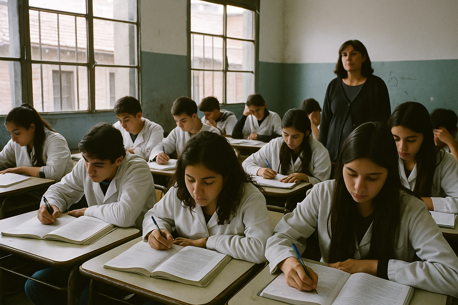 Estudiantes en un aula de escuela