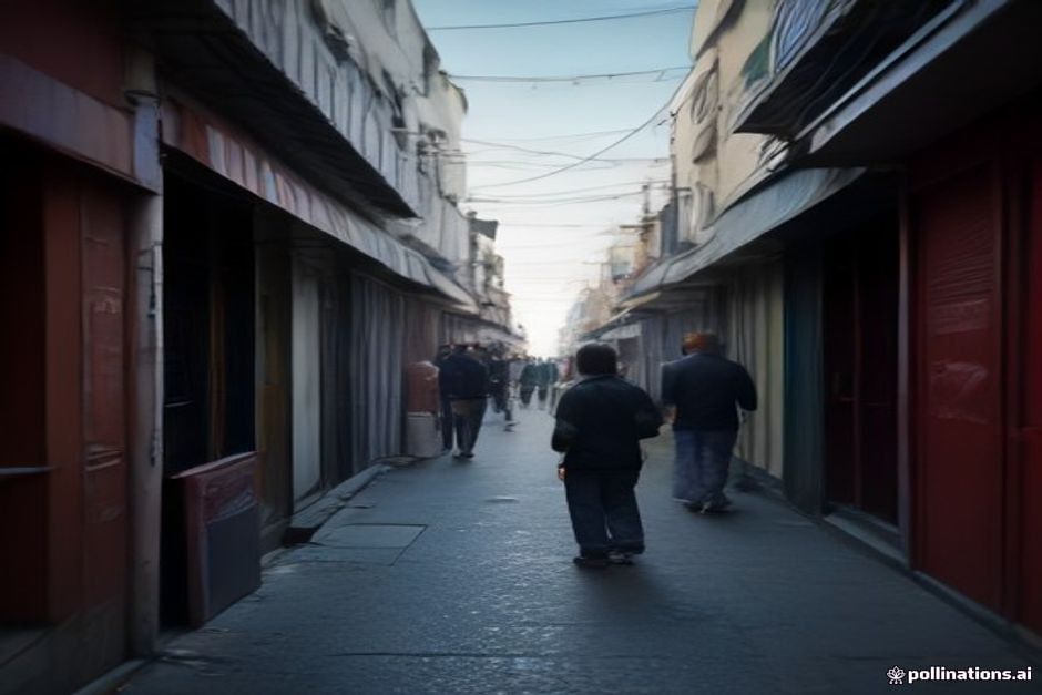 Fila de vecinos esperando en un comedor popular de Buenos Aires bajo luz de tarde